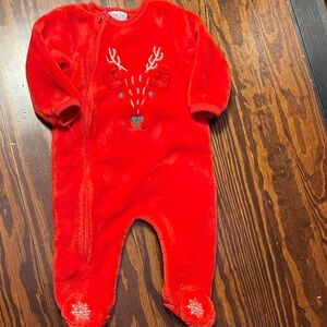 Red Fleece Reindeer Kids One Piece deer